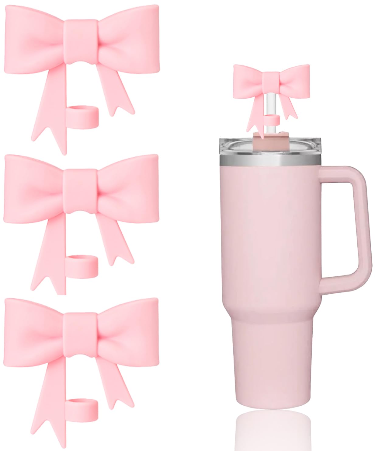 Large Bow Straw Topper – Coquette Light Pink (Set of 3)