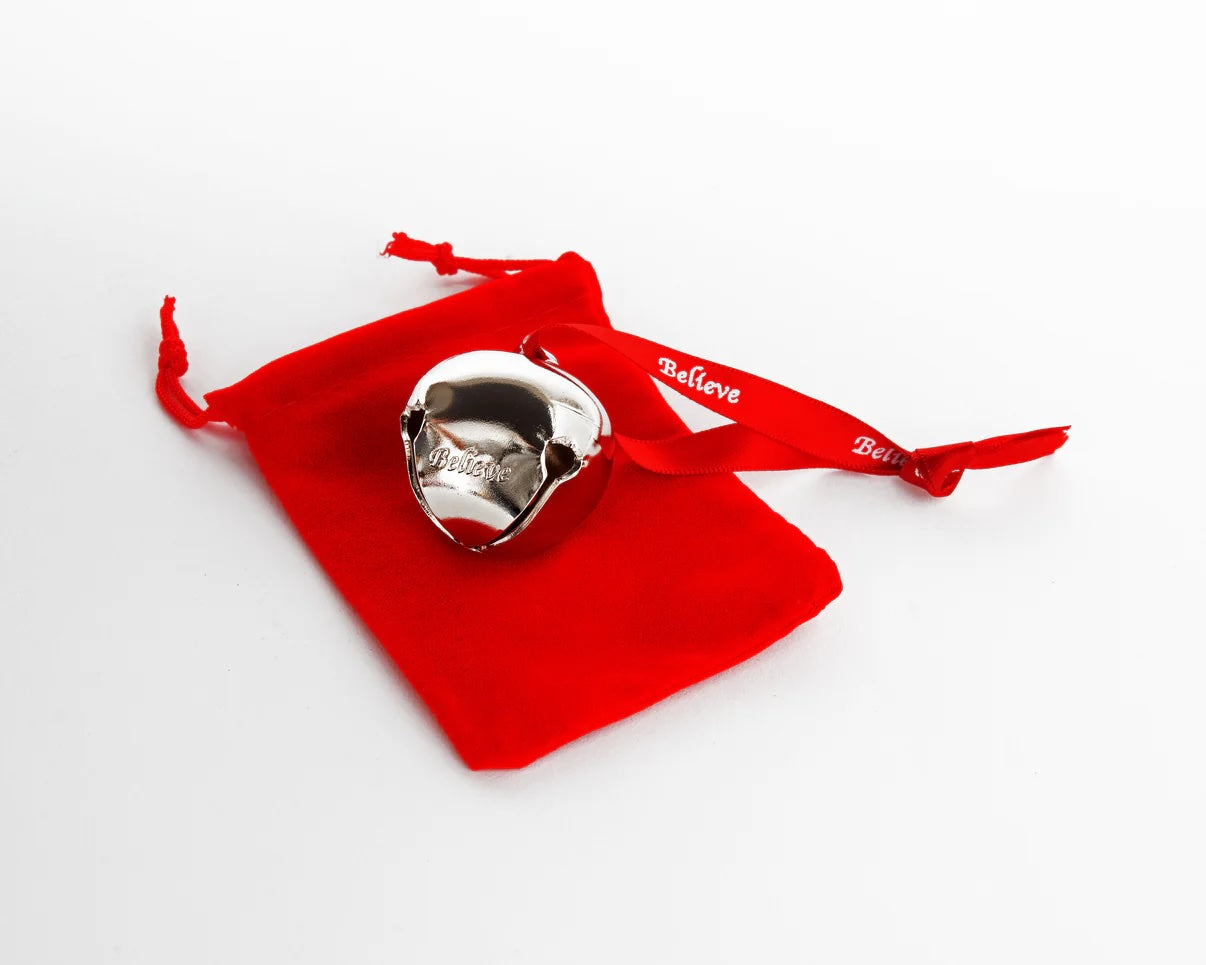 Shiny Nickel BELIEVE SLEIGH BELL Ornament - Set of 2