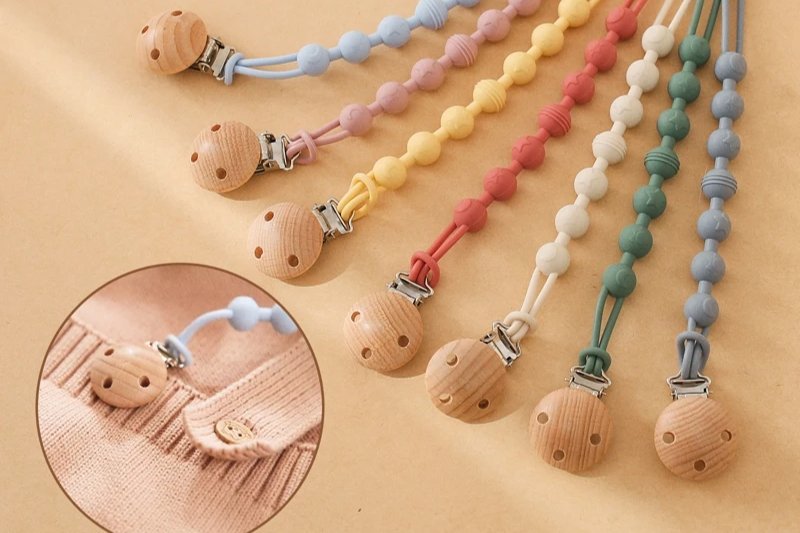 Beech Wood + Silicone Pacifier Clips - Boötes & Loör