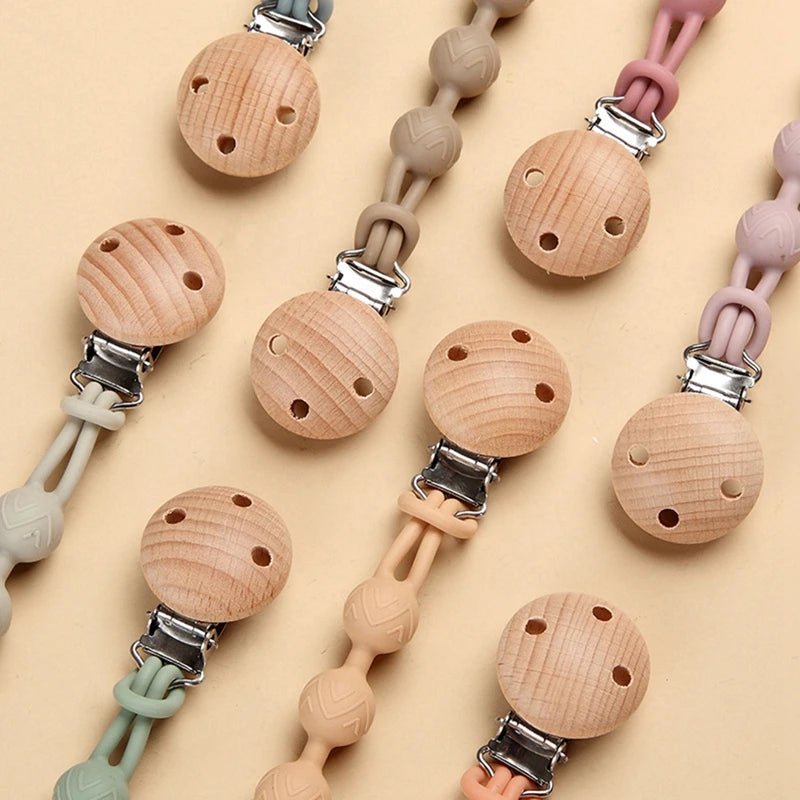 Beech Wood + Silicone Pacifier Clips - Boötes & Loör