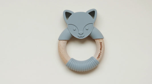 Charcoal| Silicone + Wood Fox Teether - Boötes and Loör